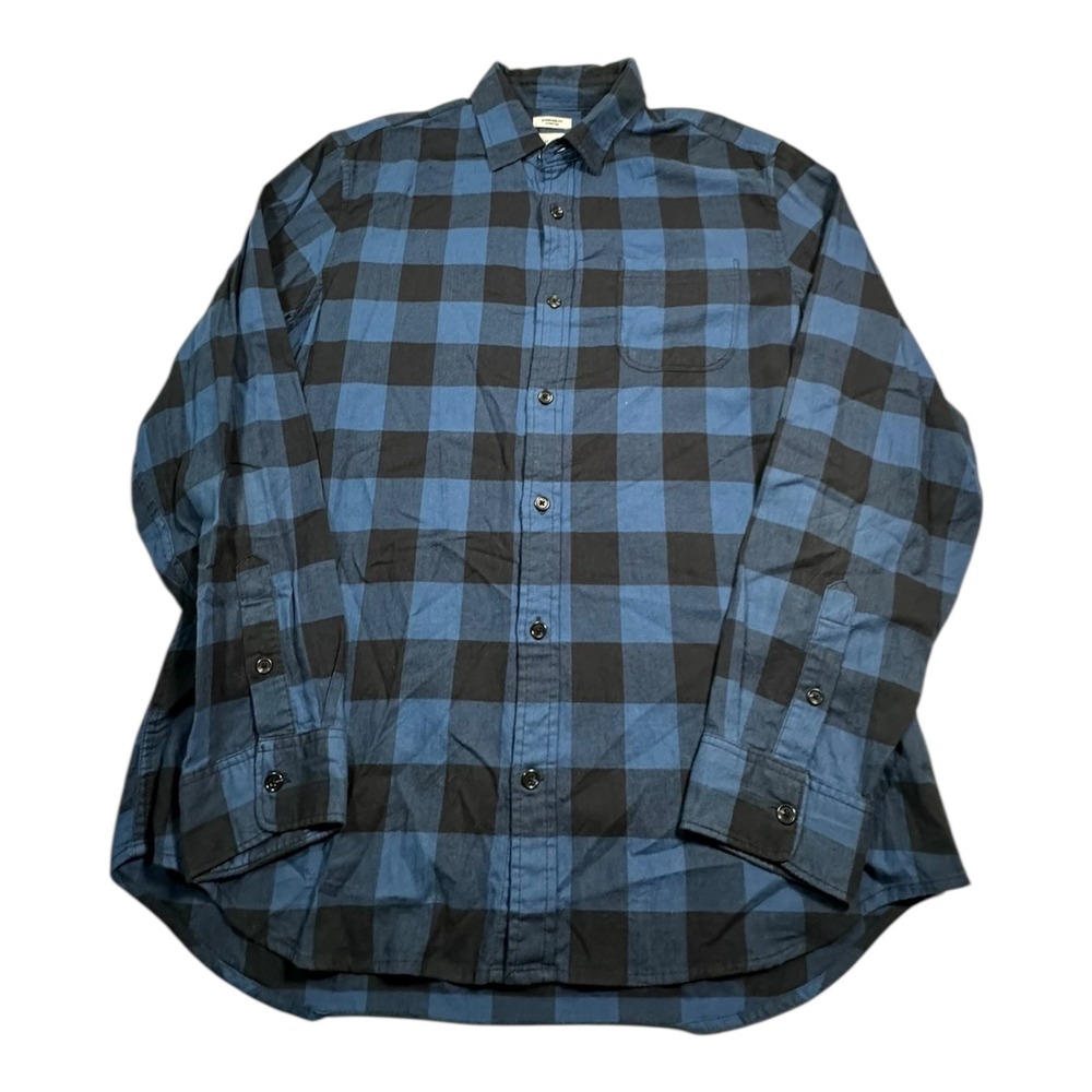 GAP‎ Men's Blue Black Buffalo Plaid Long Sleeve Button Up Shirt Size L Standard
